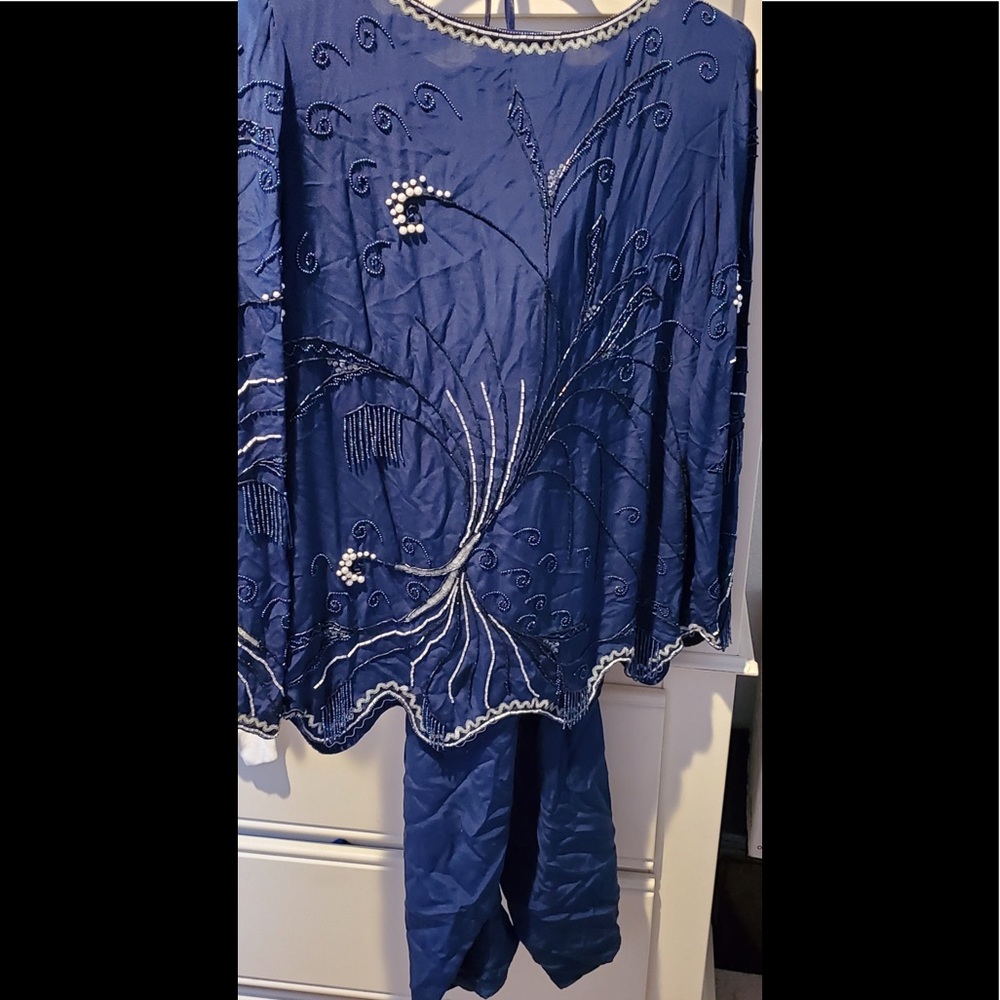 GUC Vintage navy blue Argenti Notte Sequence silk blouse with silk pants M